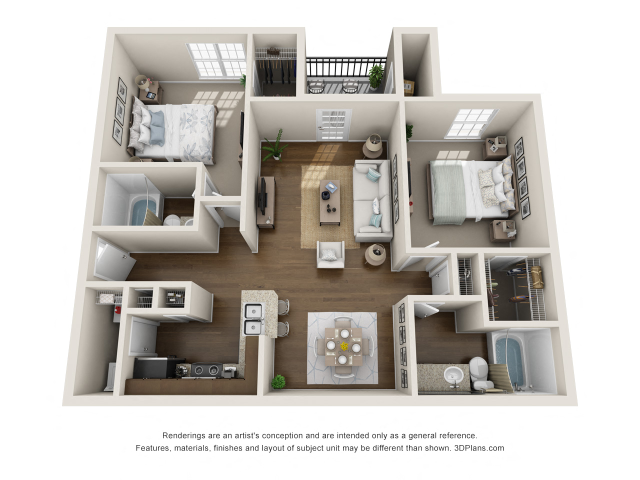 B1, 2 br, 2 ba, 960 sq. ft.